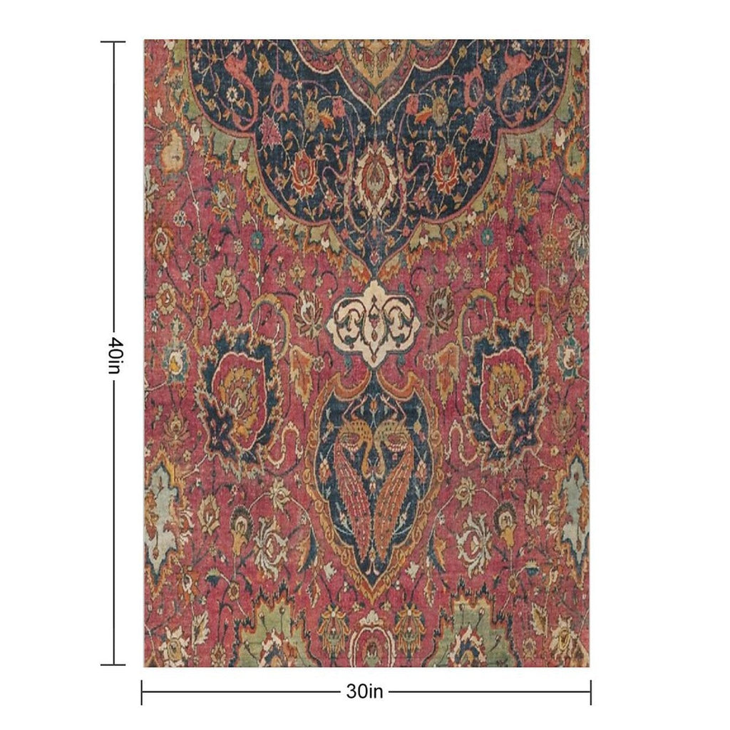 Persian Medallion Rug VIII  16th Century Distressed Red Green Blue Flowery Colorful Ornate Pattern Throw Blanket