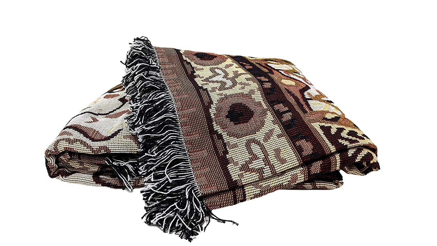 DaDa Bedding Elegant Tapestry Throw Blanket, Golden Persian Style Rug Ornate Floral - 50” x 60” (7175)