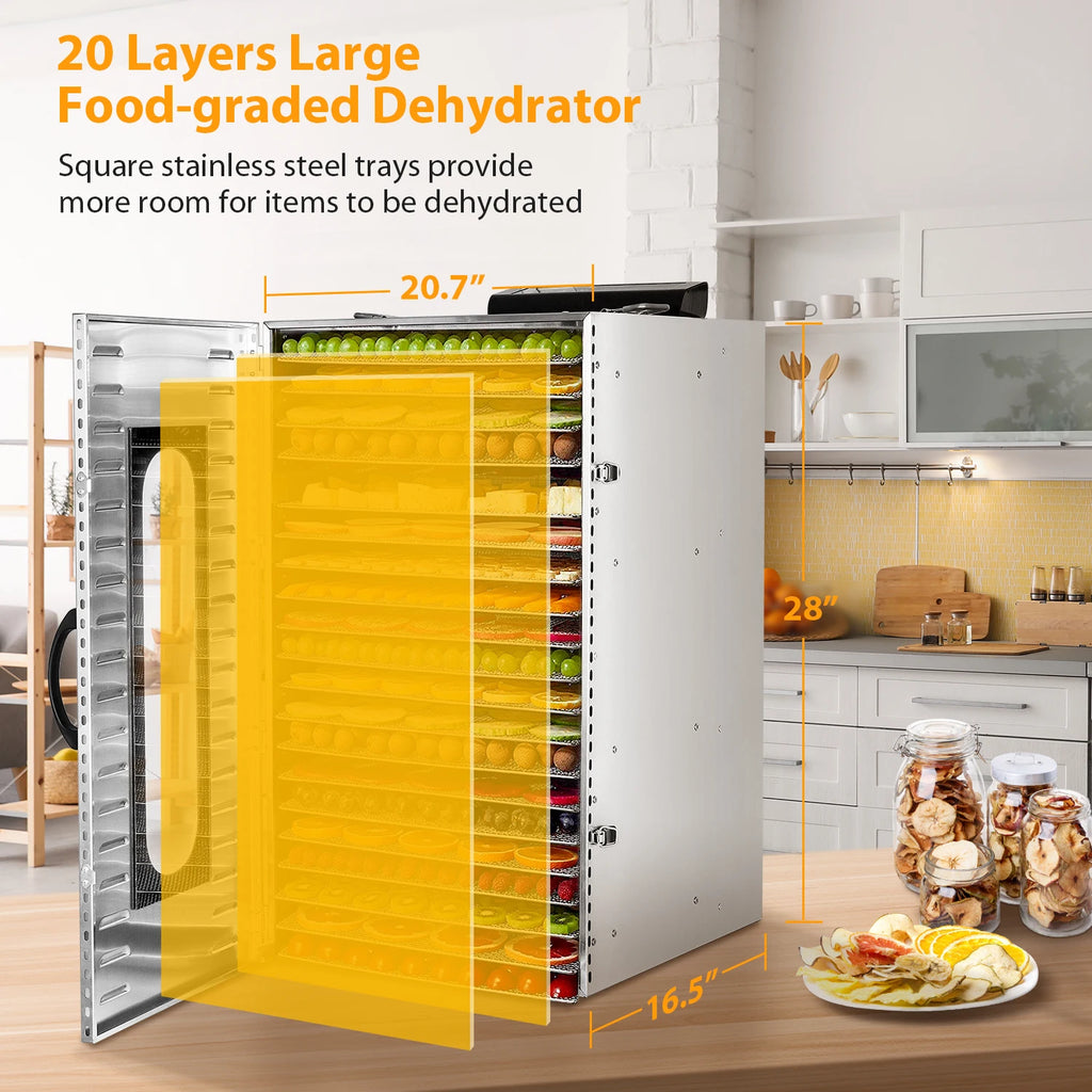 Commercial Grade Food Dehydrator, Stainless Steel 20 Trays