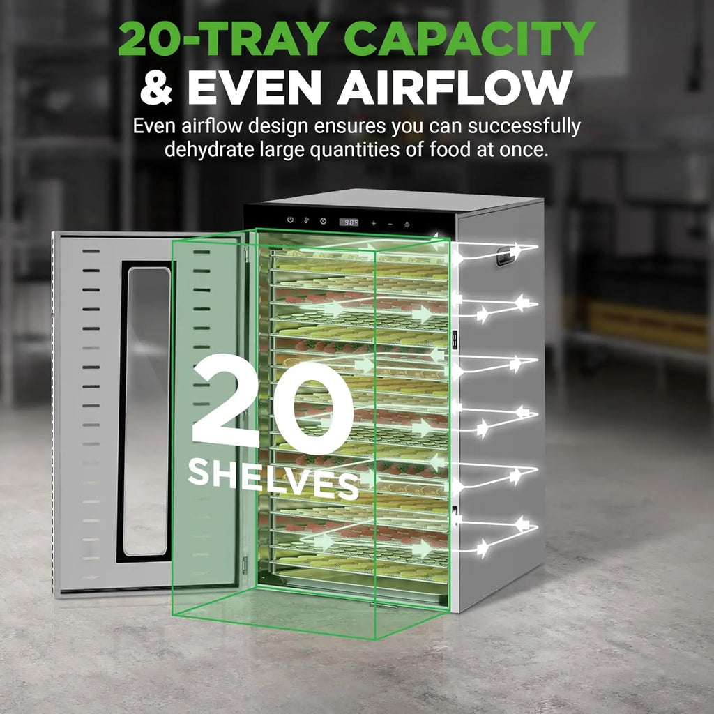 Commercial Grade Food Dehydrator, Stainless Steel 20 Trays