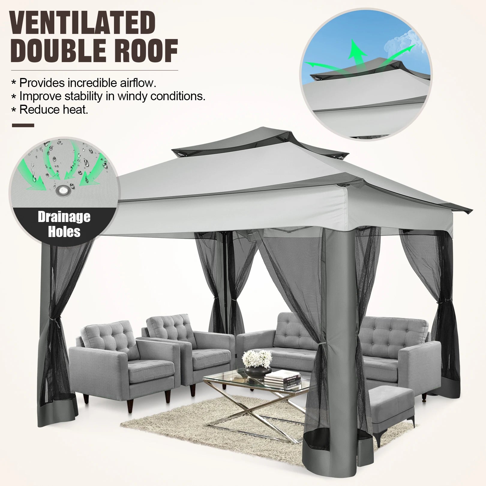 Pop Up Gazebo Pavilion With Mosquito Netting