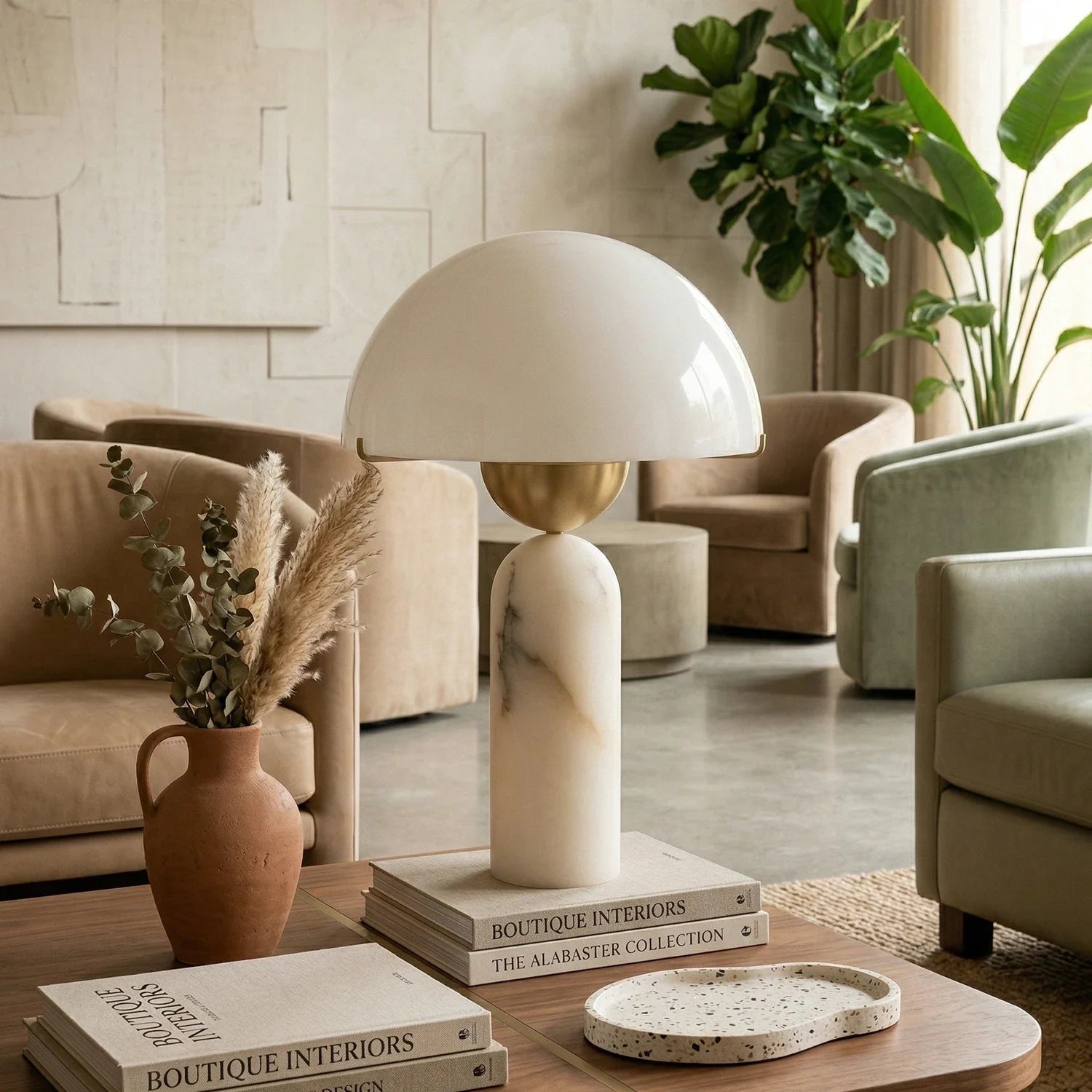 Alabaster Peono Dome Table Lamp