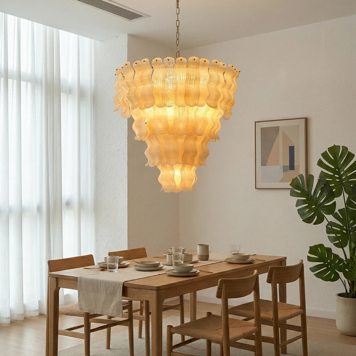 Frosted Wave Layered Glass Chandelier