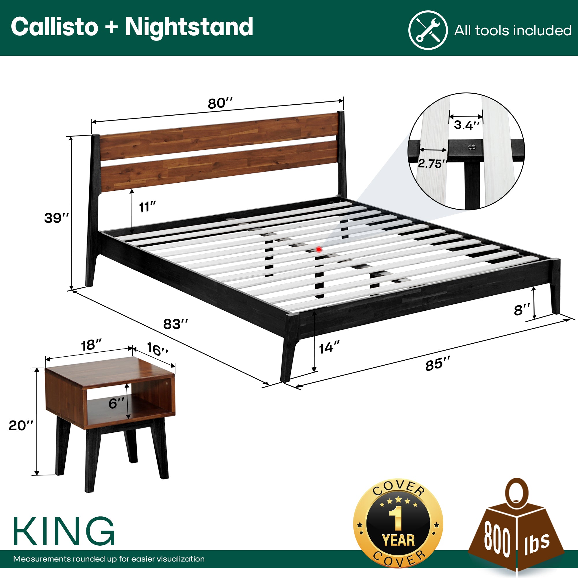 Callisto Solid Wood Bed Frame