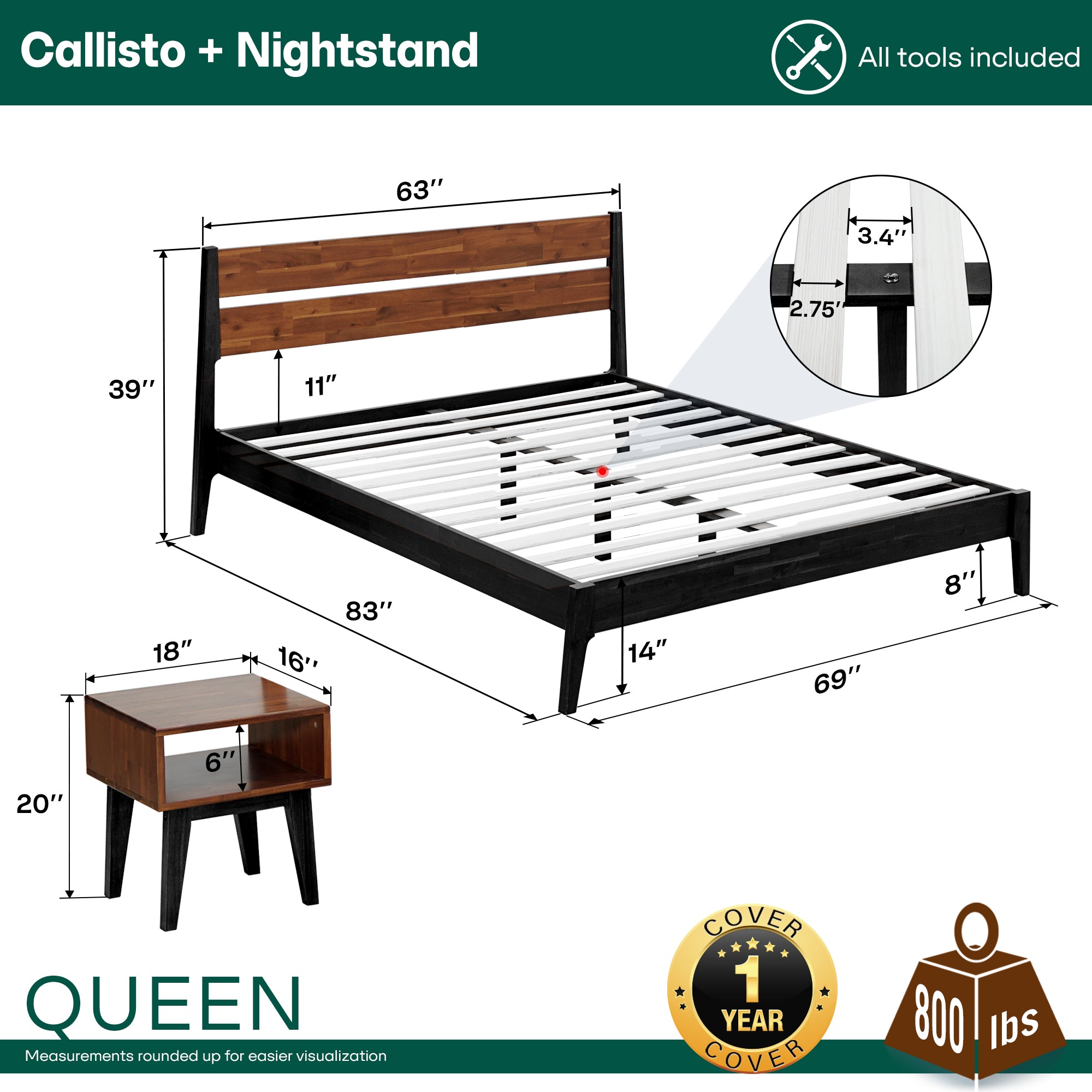 Callisto Solid Wood Bed Frame