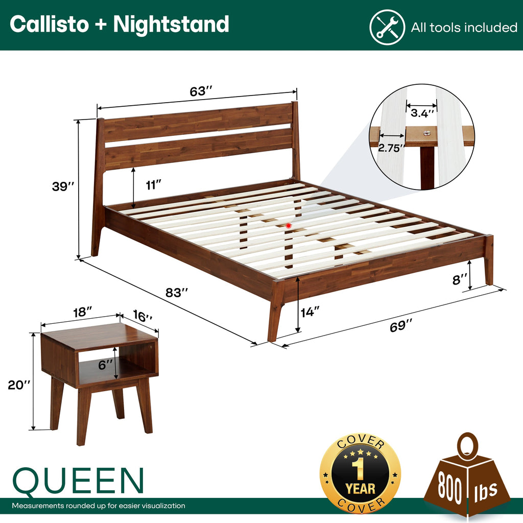 Callisto Solid Wood Bed Frame