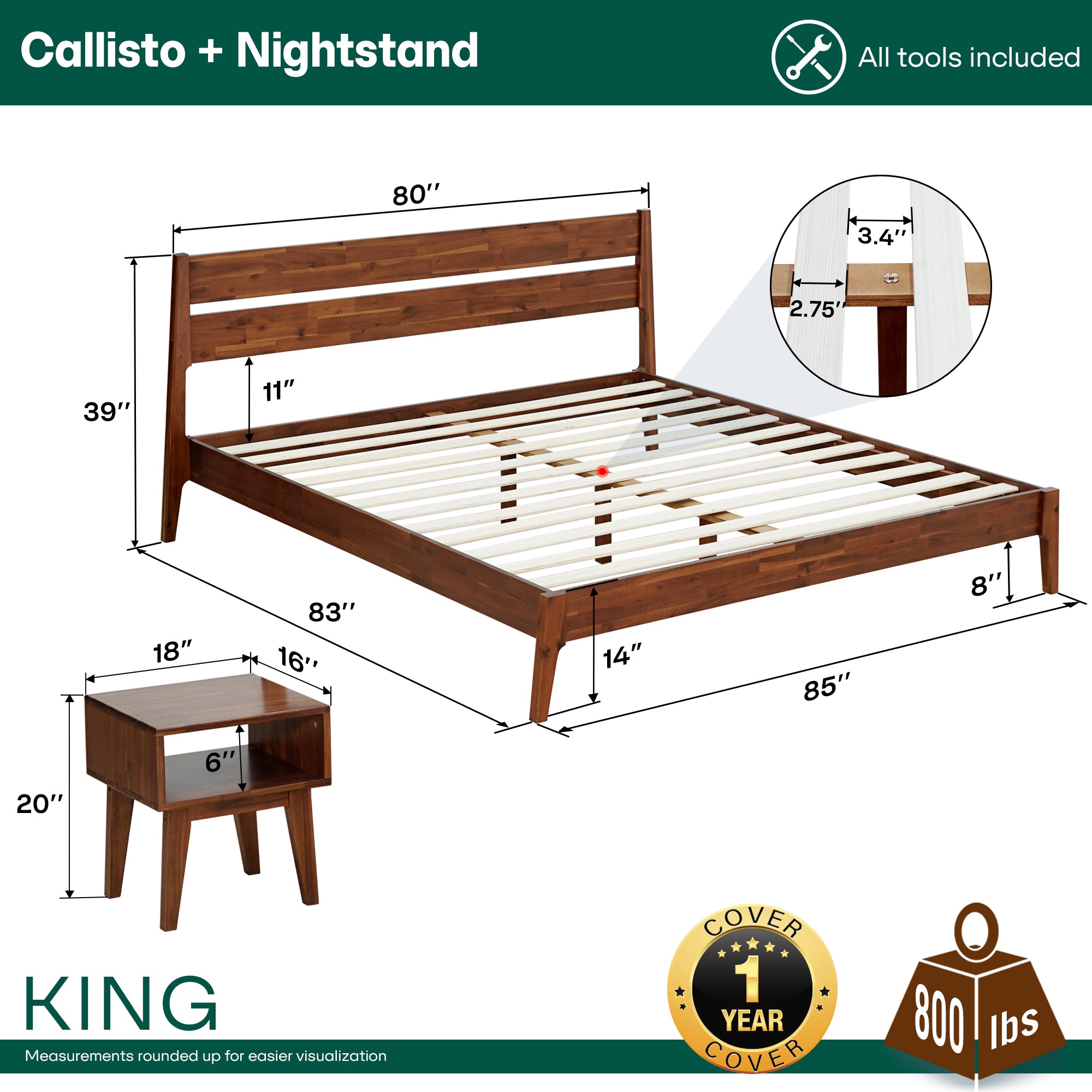 Callisto Solid Wood Bed Frame