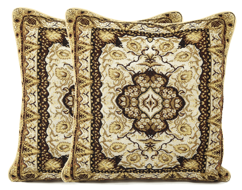 DaDa Bedding Elegant Golden Persian Style Rug Floral Tapestry Throw Pillow Covers 16" x 16"