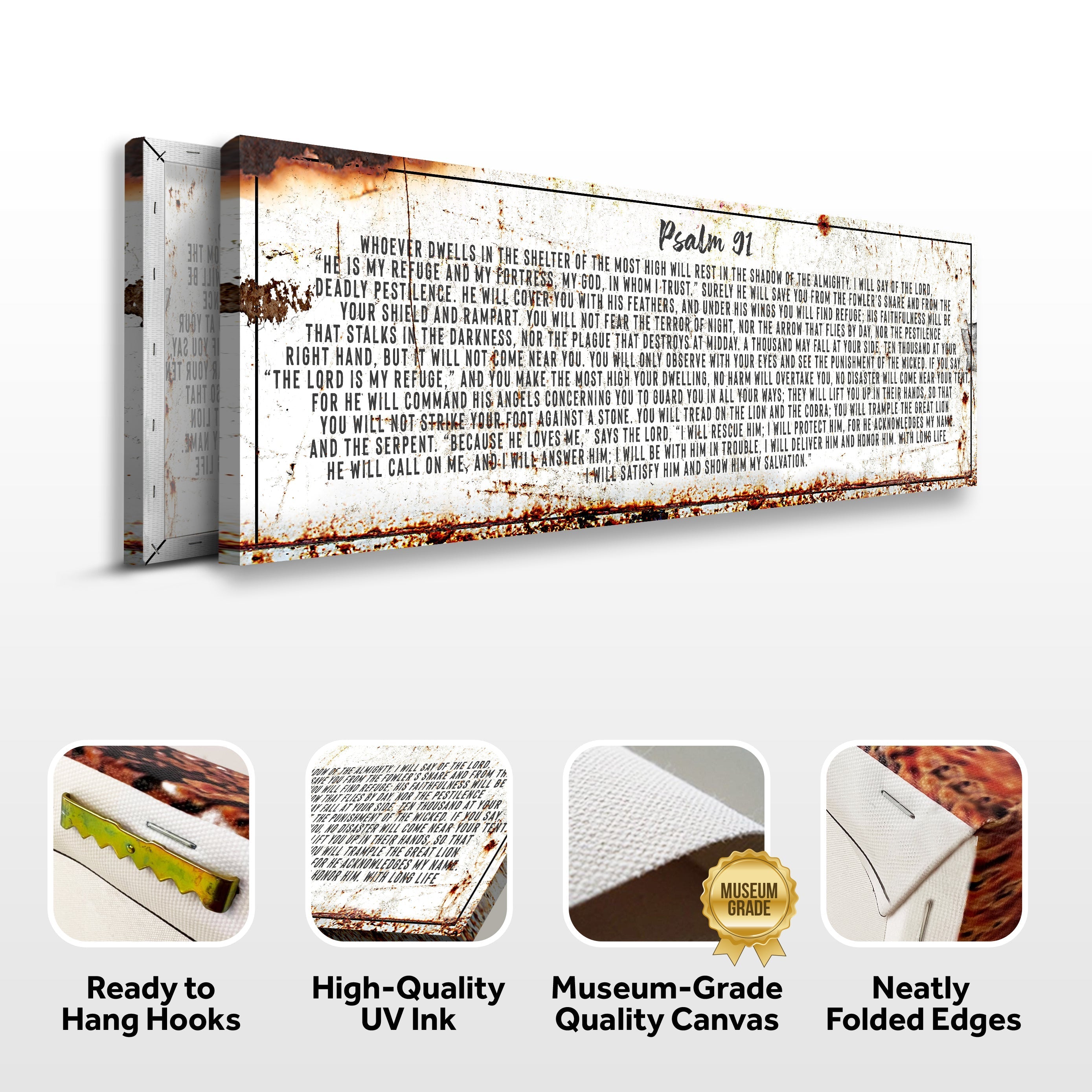 Psalm 91: He Is My Refuge – Rustic Christian Wall Art for Living Room, Religious Decor for Home