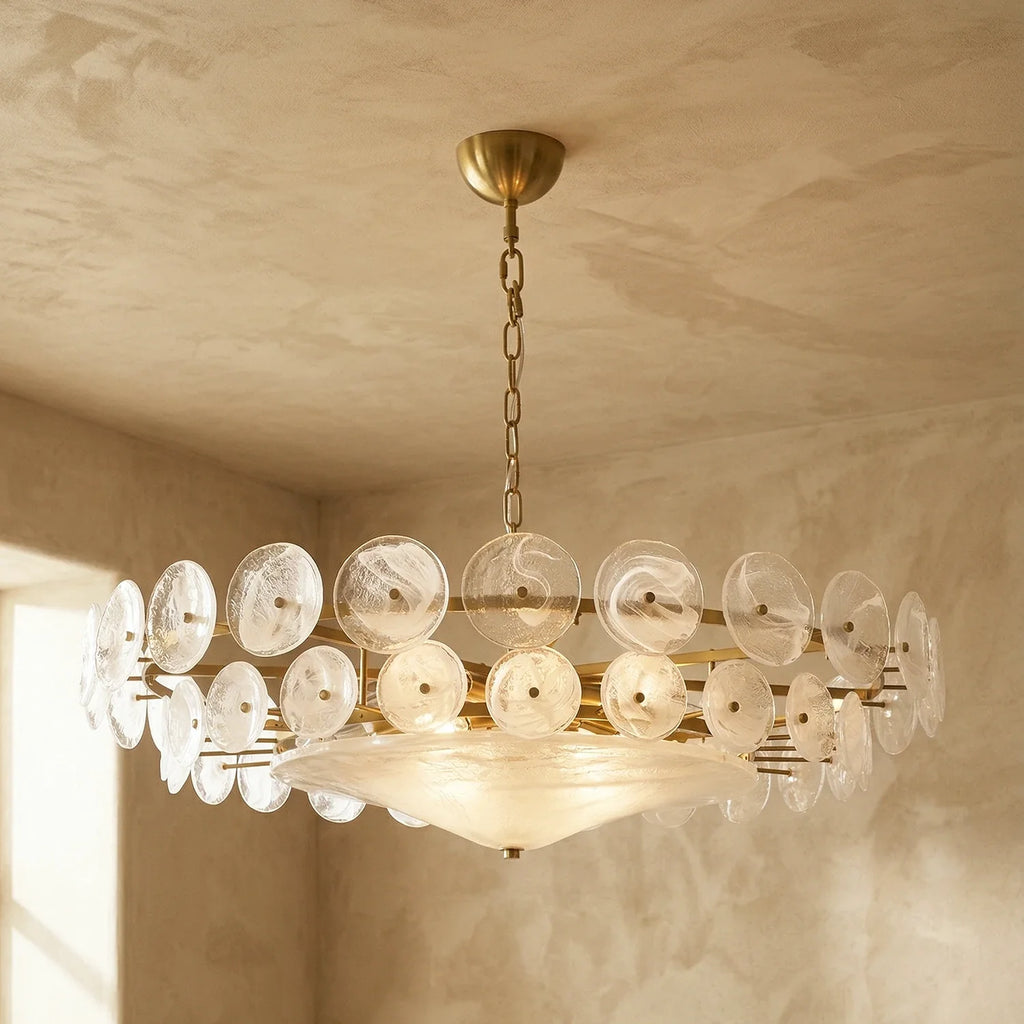 Ribbed Solaris Disc Glass Chandelier