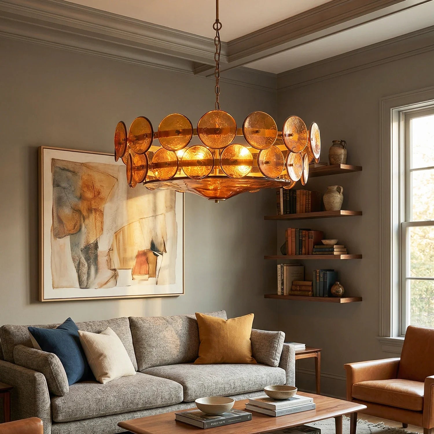 Ribbed Solaris Disc Glass Chandelier