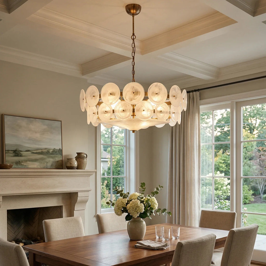 Ribbed Solaris Disc Glass Chandelier