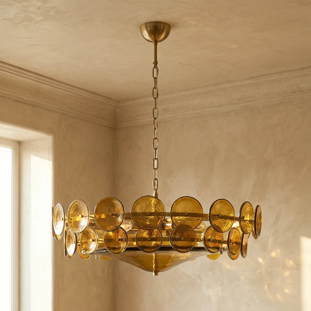 Ribbed Solaris Disc Glass Chandelier