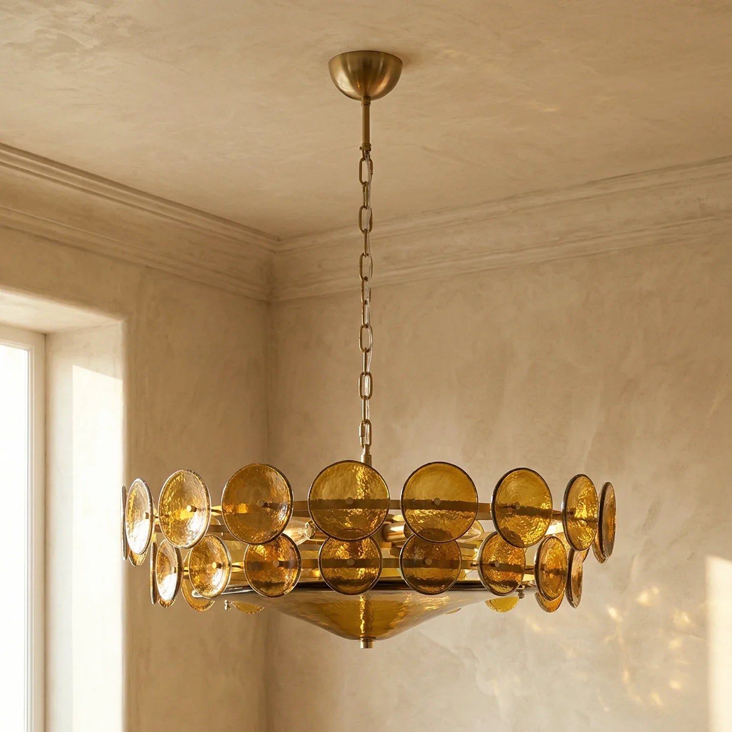 Ribbed Solaris Disc Glass Chandelier