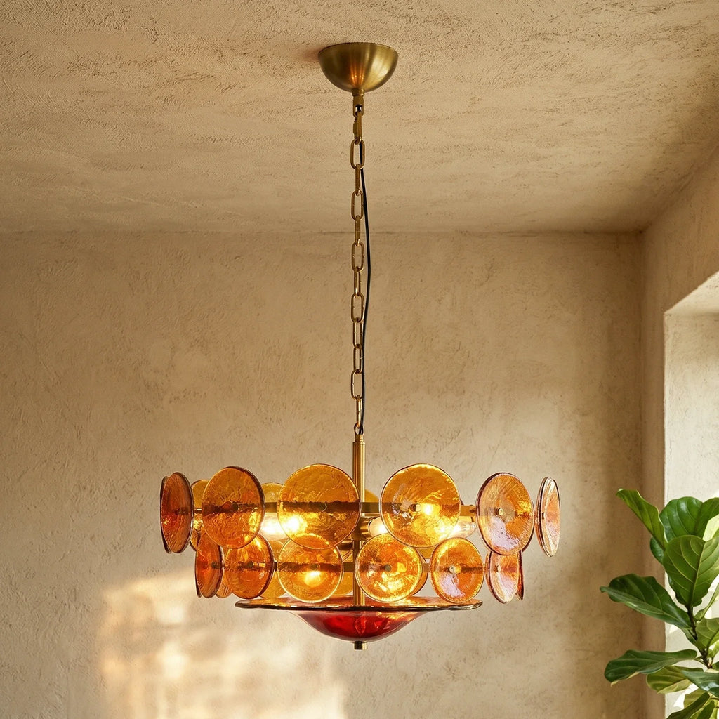 Ribbed Solaris Disc Glass Chandelier