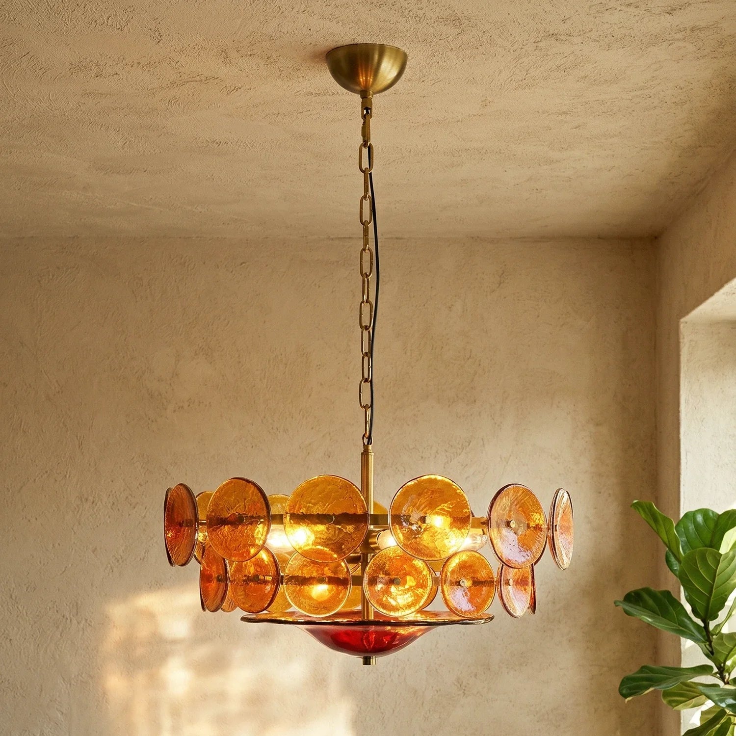 Ribbed Solaris Disc Glass Chandelier