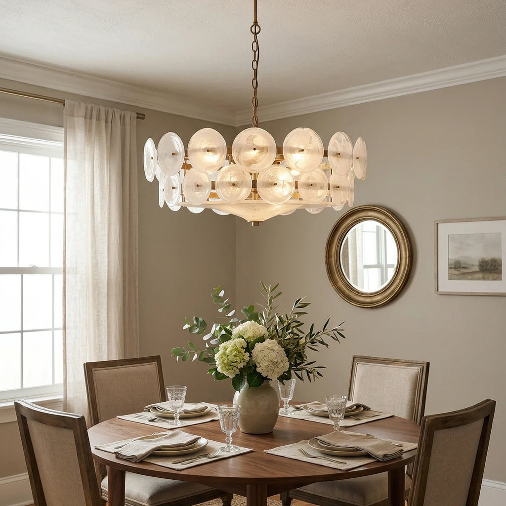 Ribbed Solaris Disc Glass Chandelier