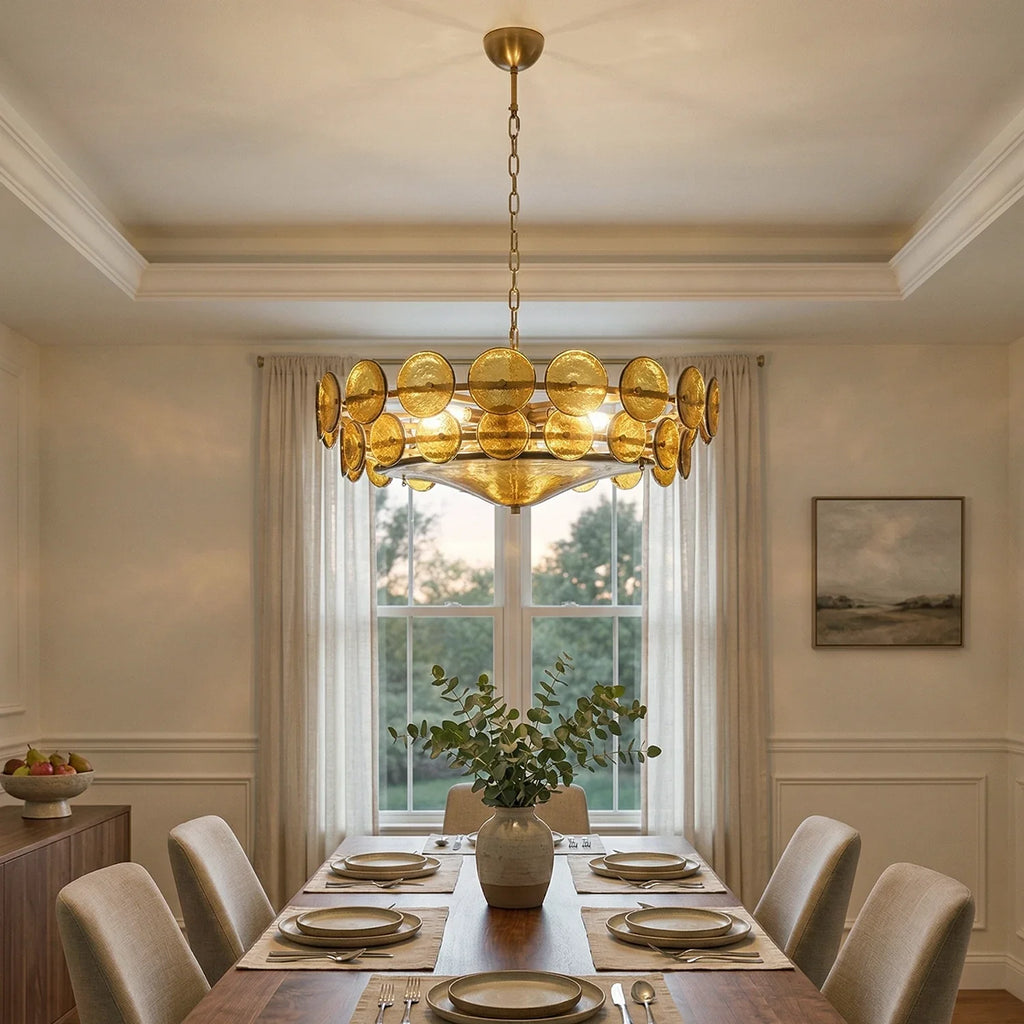 Ribbed Solaris Disc Glass Chandelier