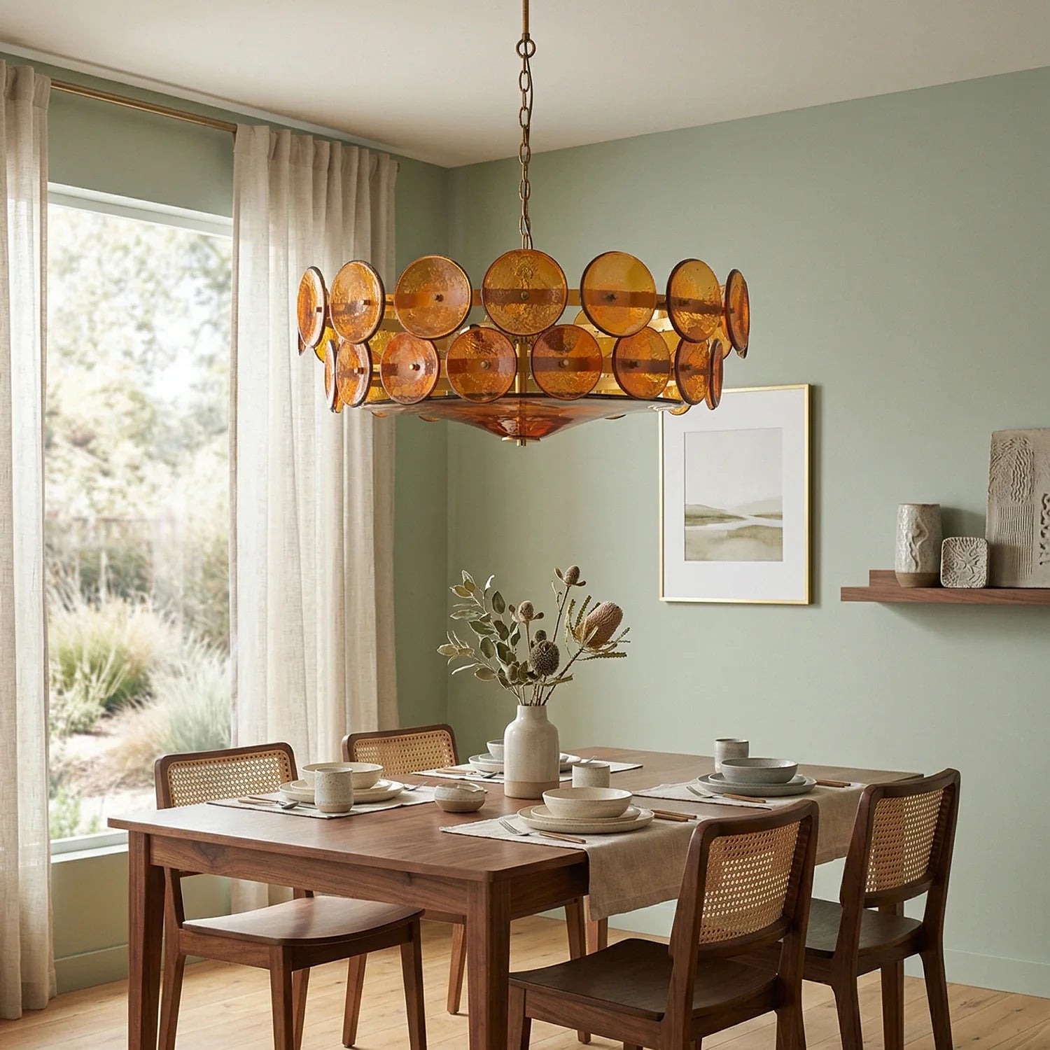 Ribbed Solaris Disc Glass Chandelier