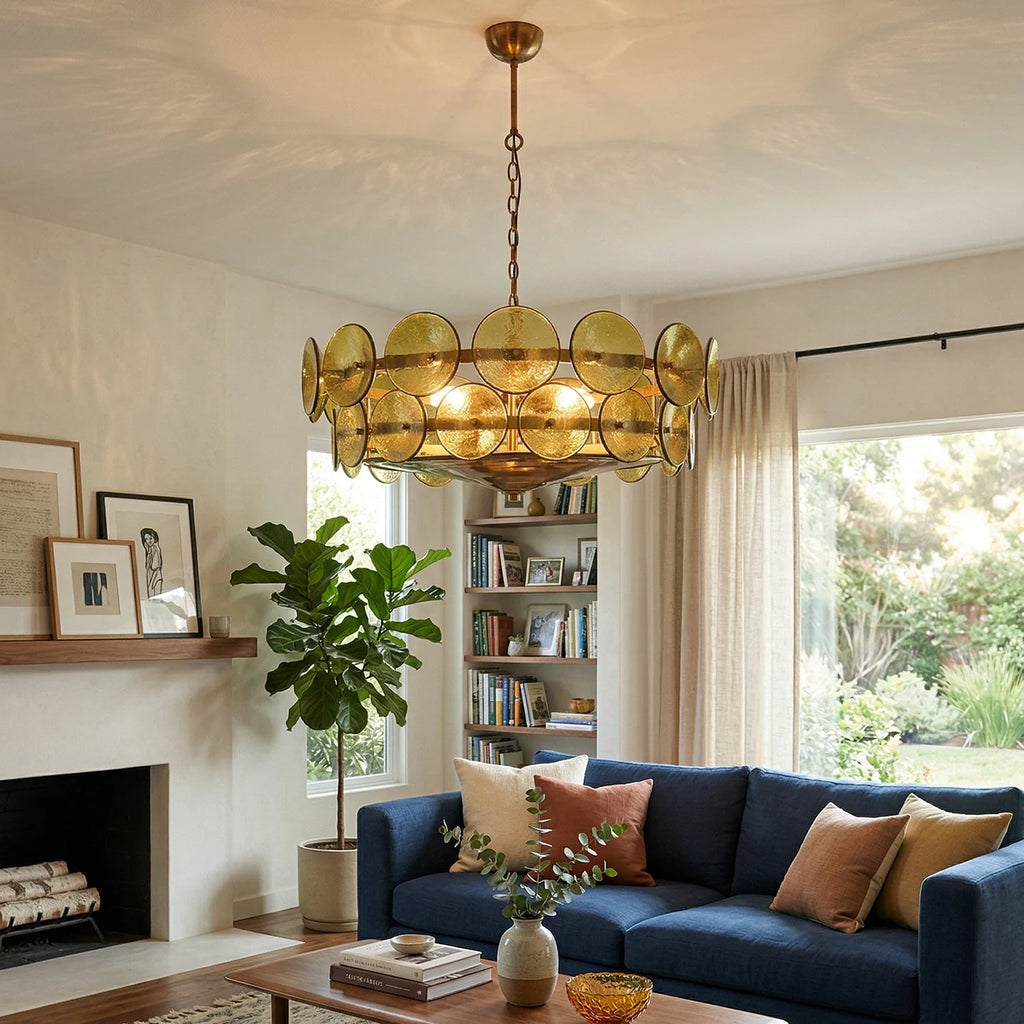 Ribbed Solaris Disc Glass Chandelier
