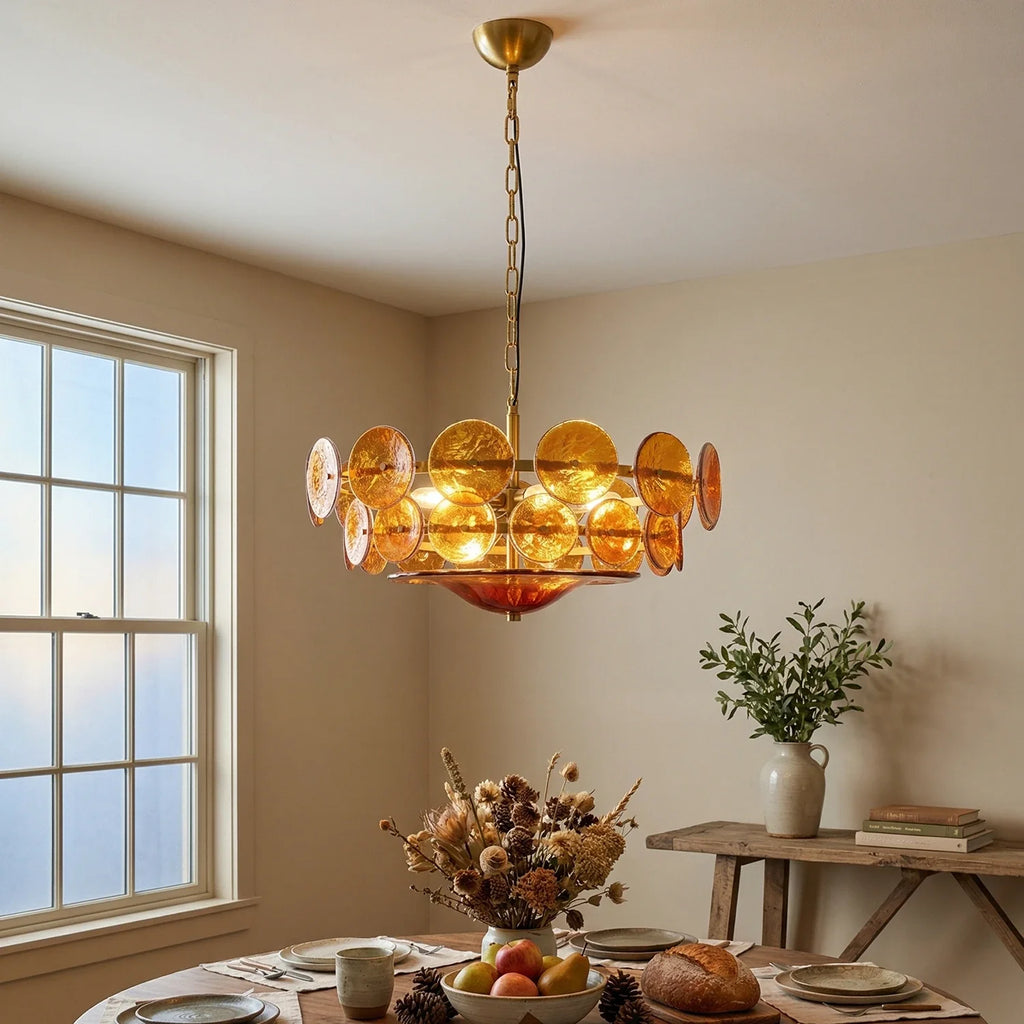 Ribbed Solaris Disc Glass Chandelier