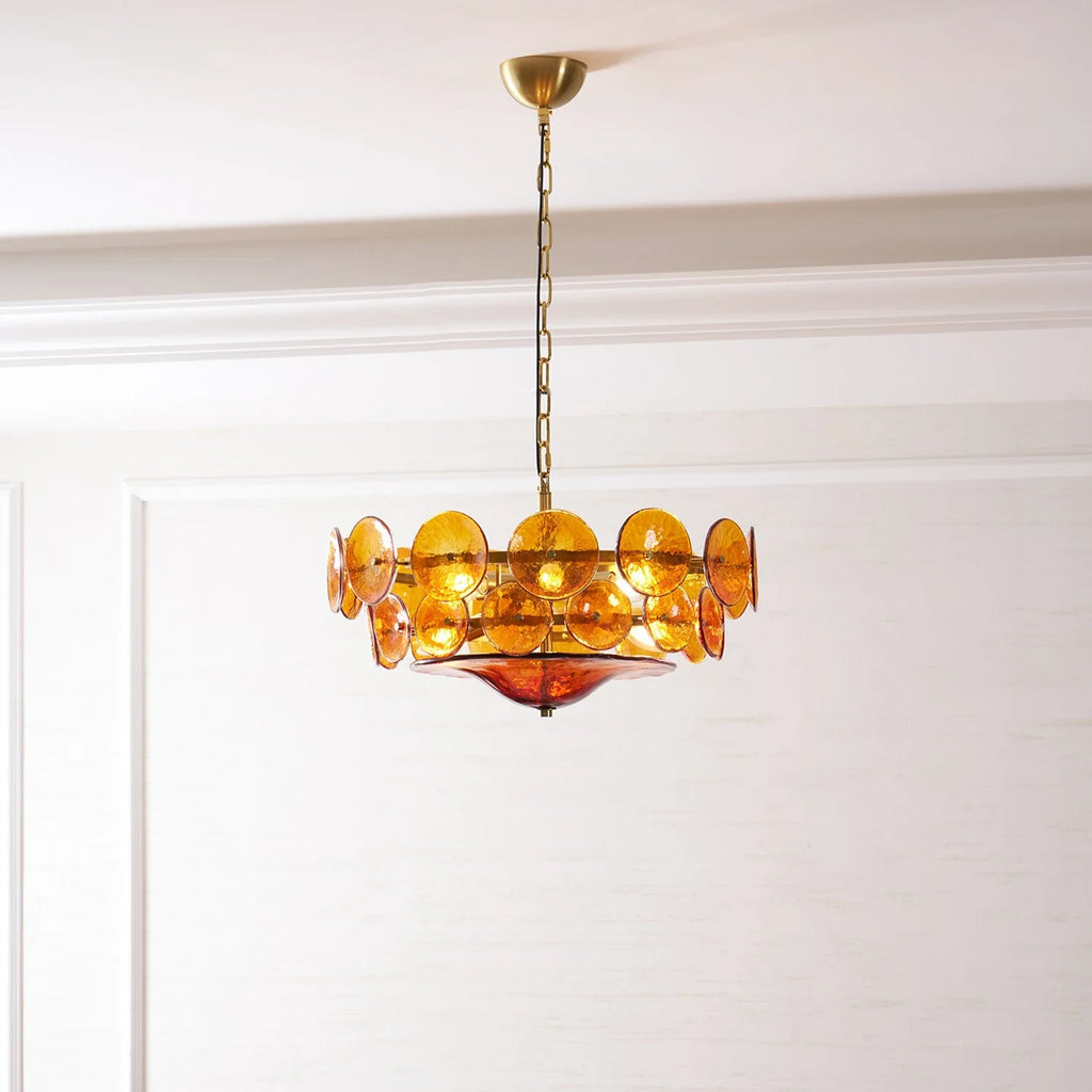 Ribbed Solaris Disc Glass Chandelier