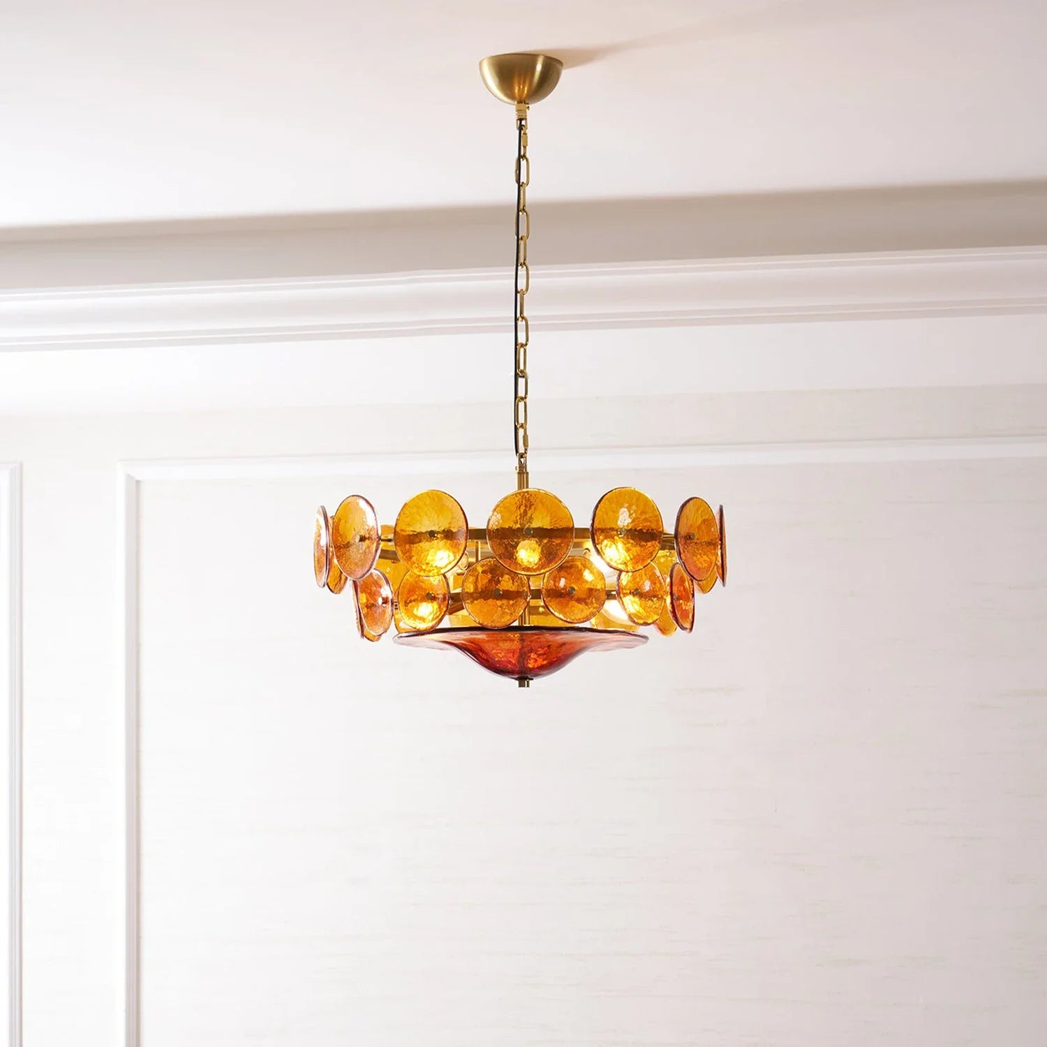Ribbed Solaris Disc Glass Chandelier