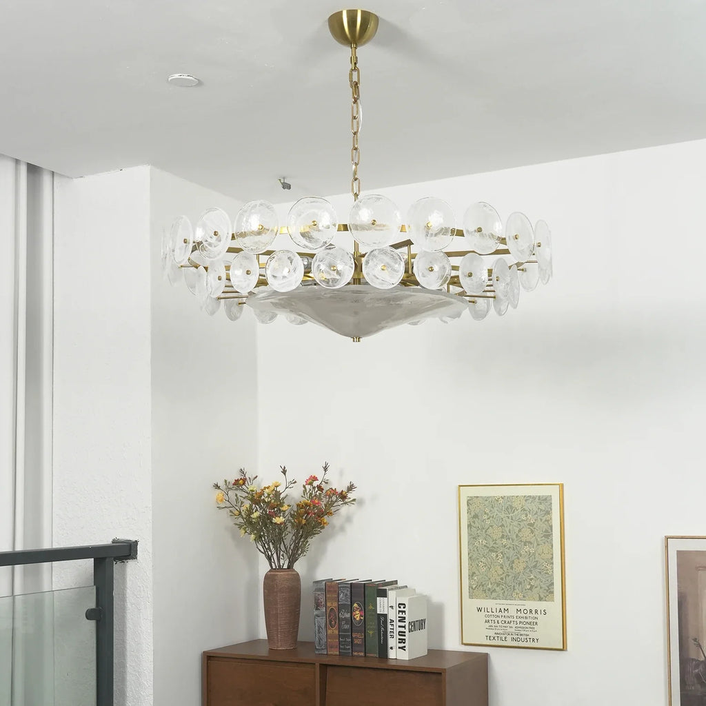 Ribbed Solaris Disc Glass Chandelier