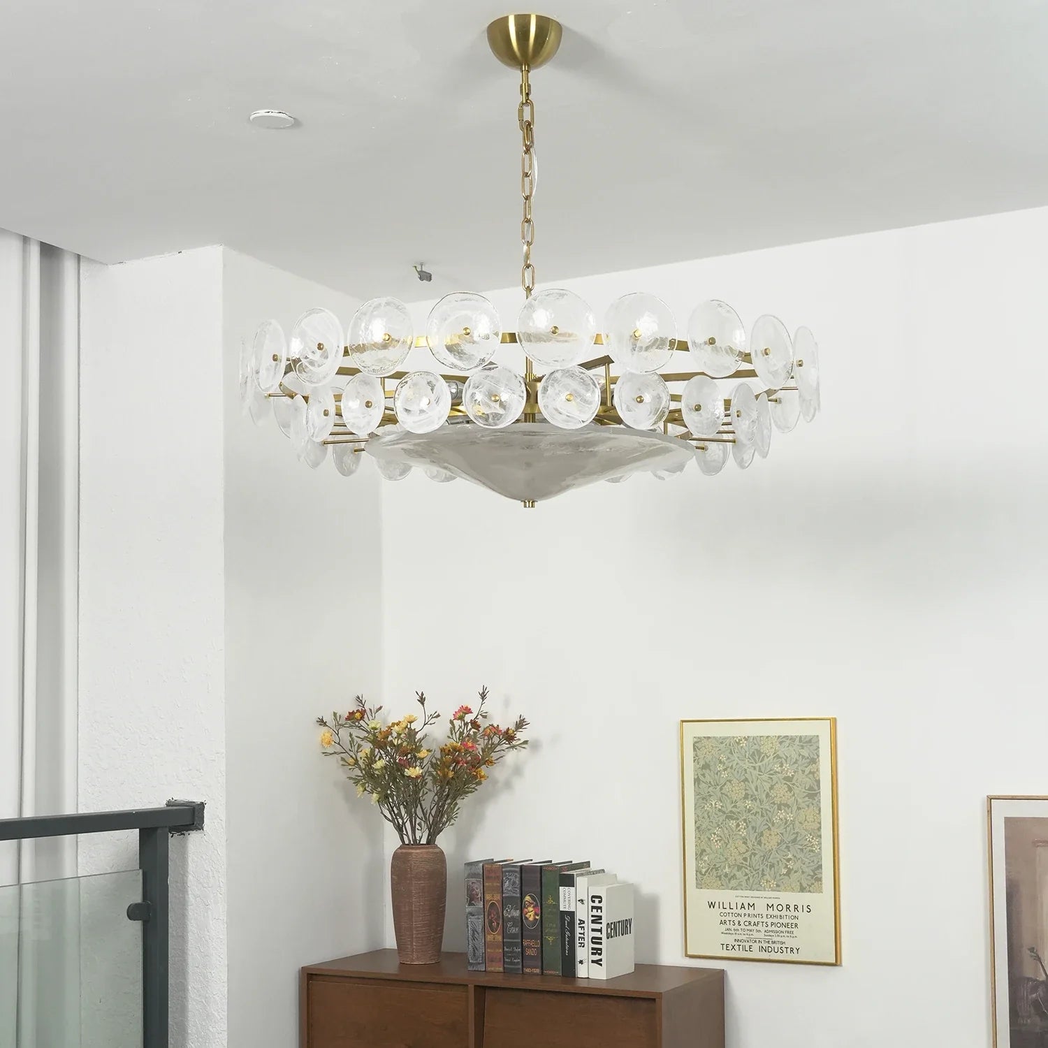 Ribbed Solaris Disc Glass Chandelier