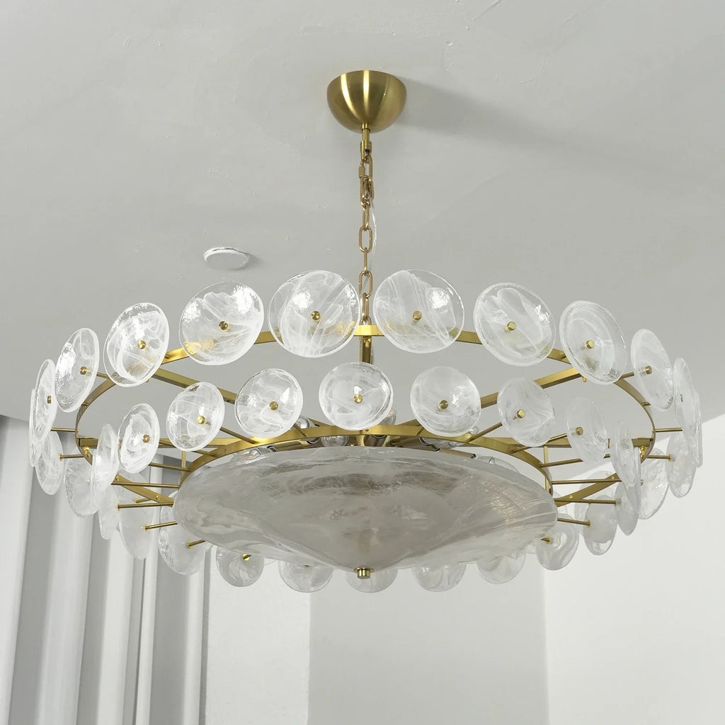 Ribbed Solaris Disc Glass Chandelier