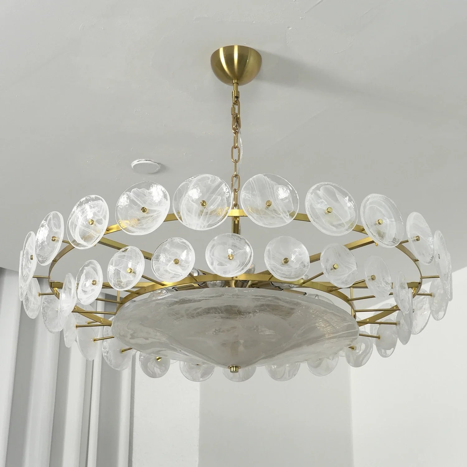 Ribbed Solaris Disc Glass Chandelier