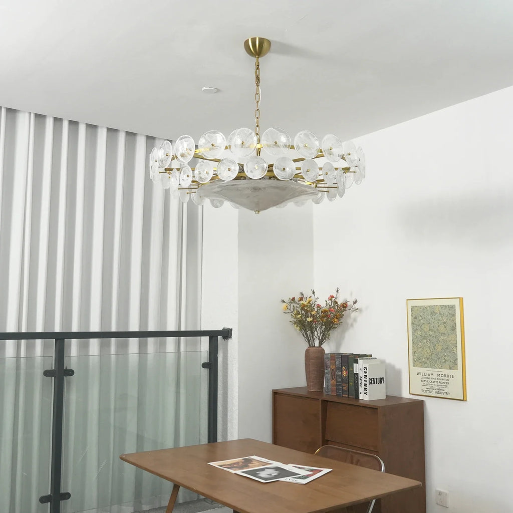 Ribbed Solaris Disc Glass Chandelier