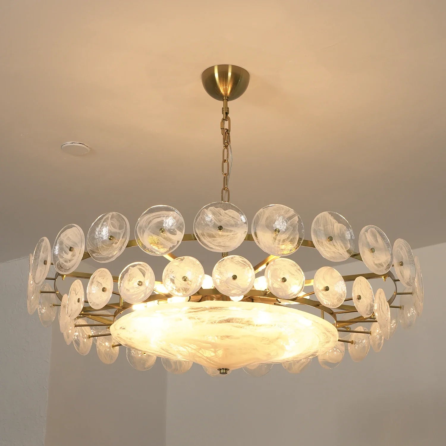 Ribbed Solaris Disc Glass Chandelier