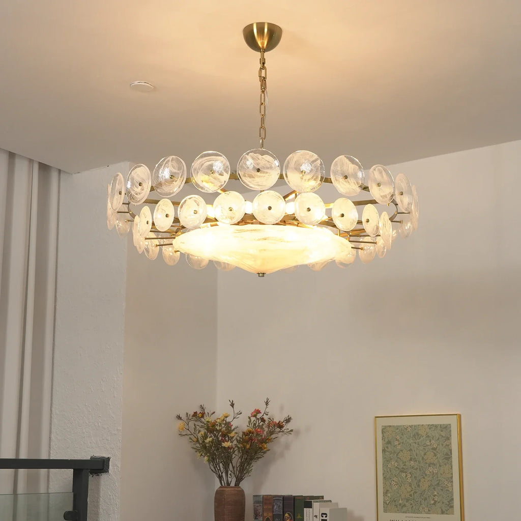 Ribbed Solaris Disc Glass Chandelier