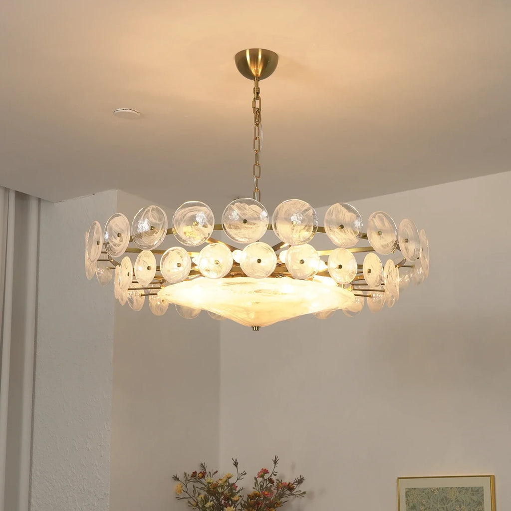Ribbed Solaris Disc Glass Chandelier