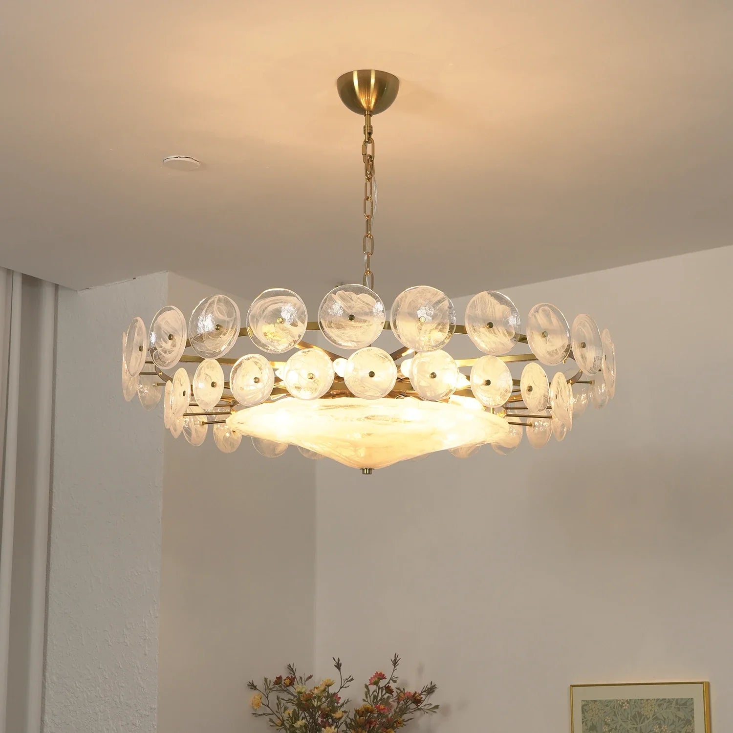 Ribbed Solaris Disc Glass Chandelier
