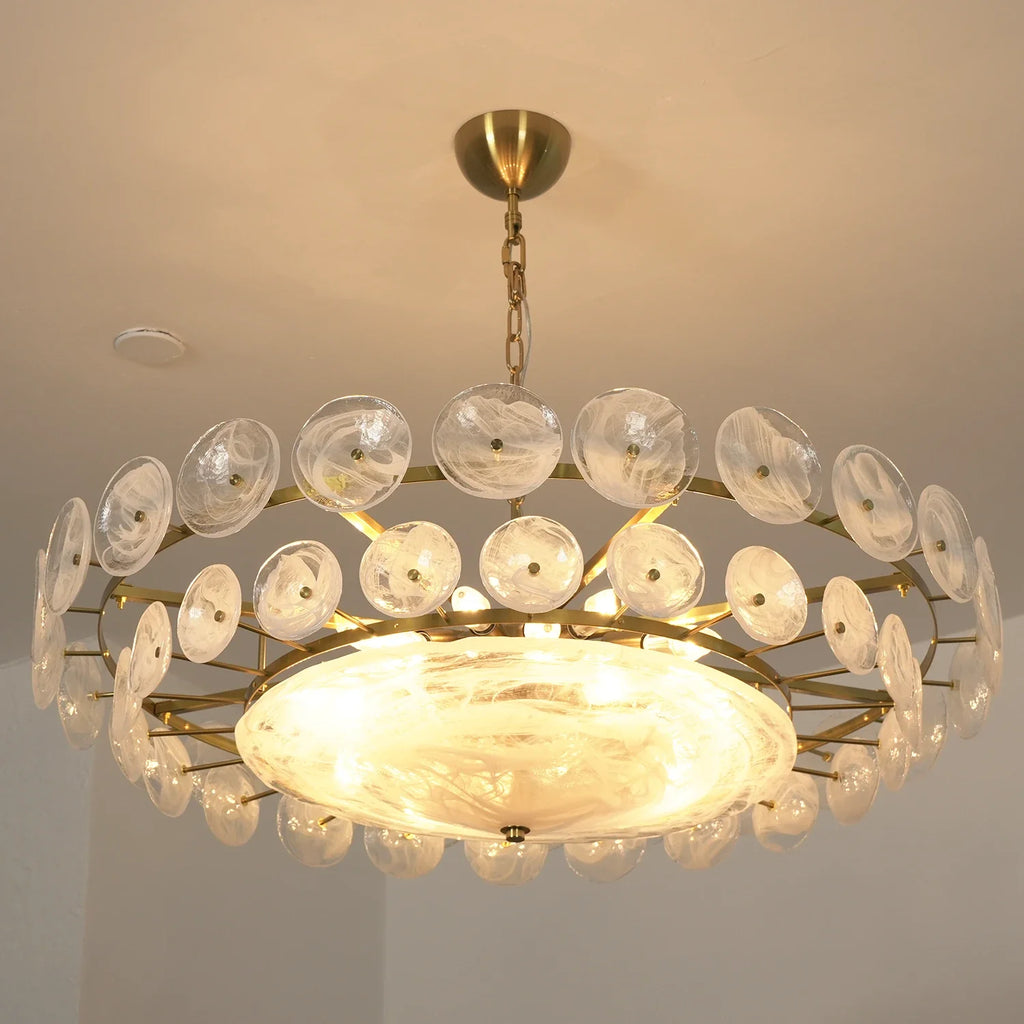 Ribbed Solaris Disc Glass Chandelier