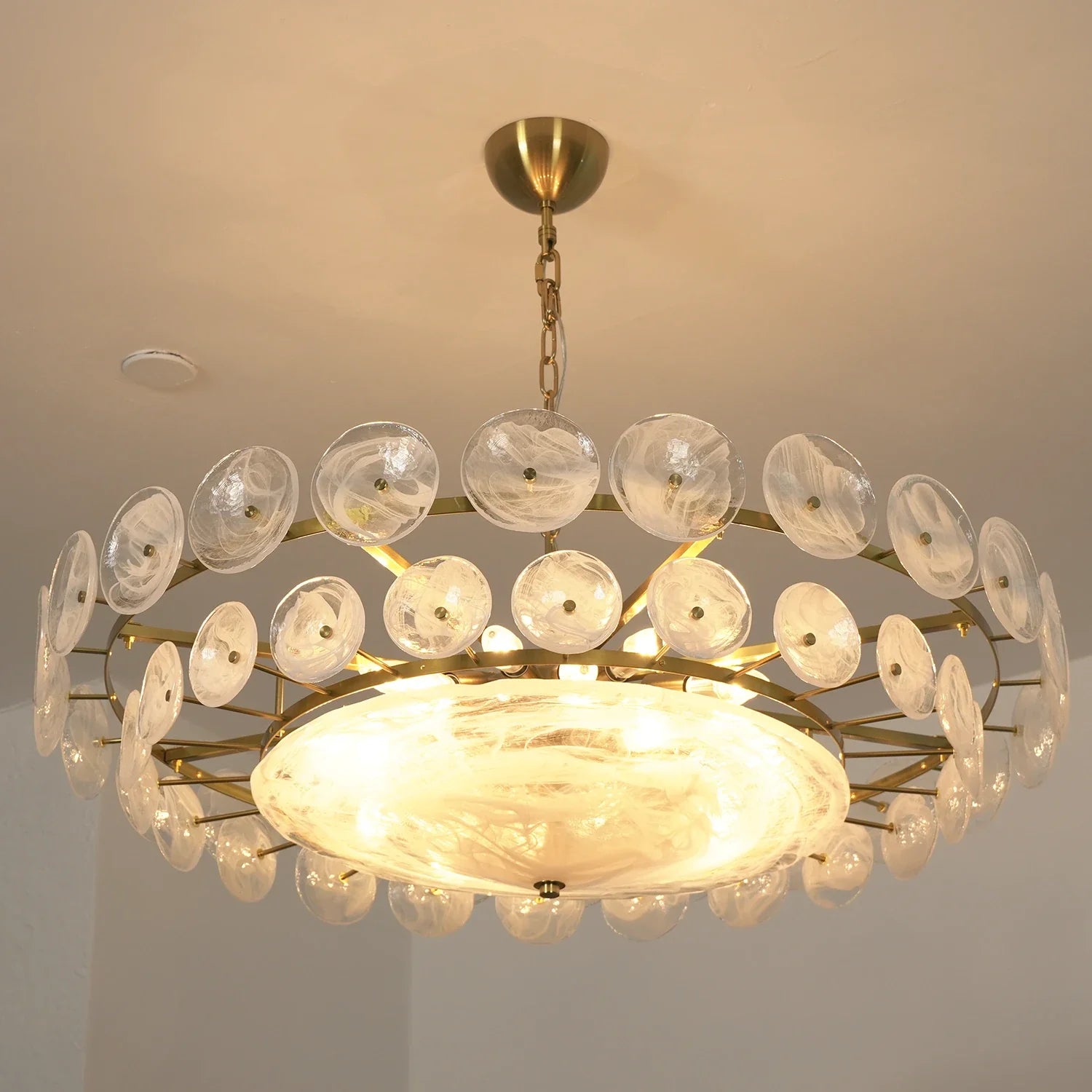 Ribbed Solaris Disc Glass Chandelier