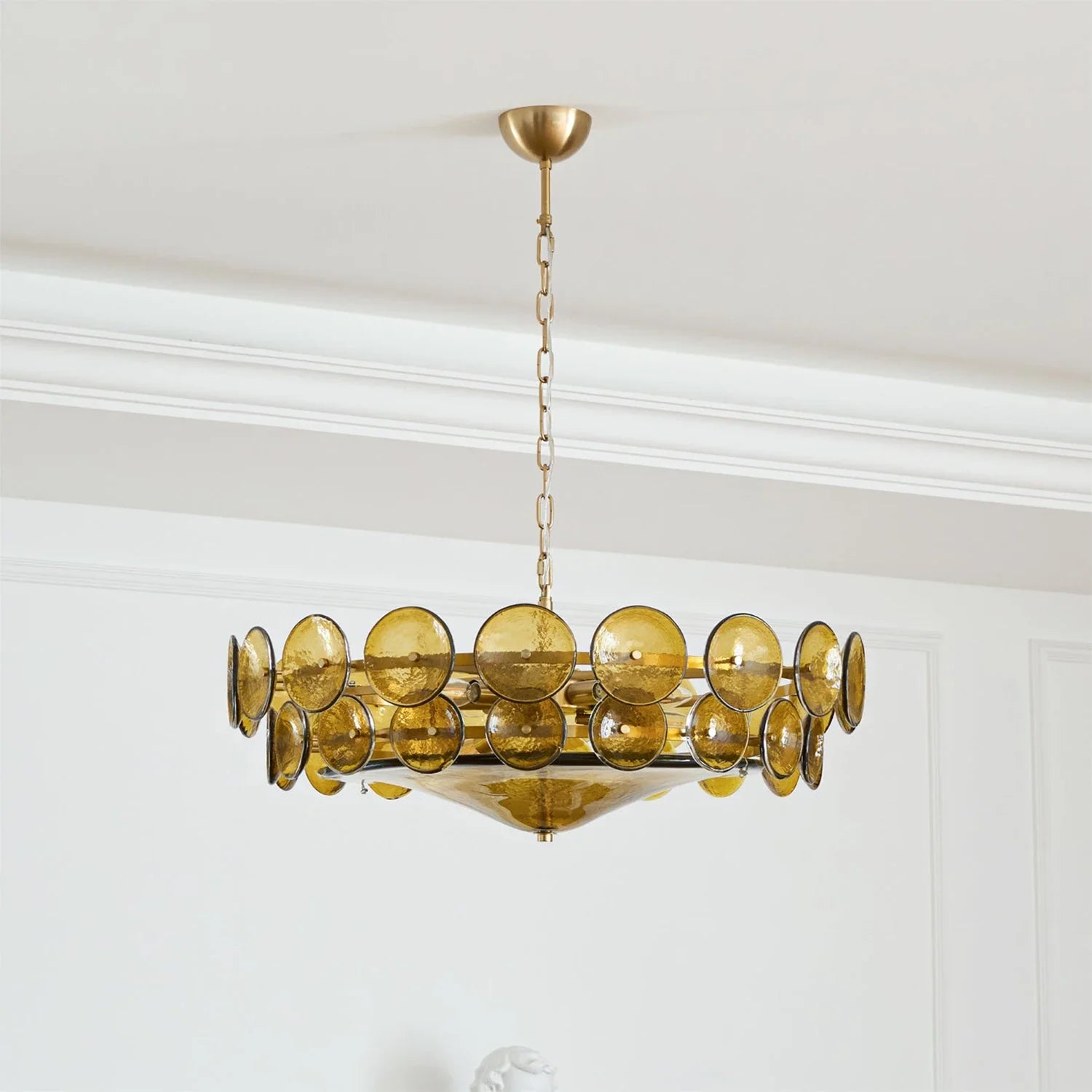 Ribbed Solaris Disc Glass Chandelier