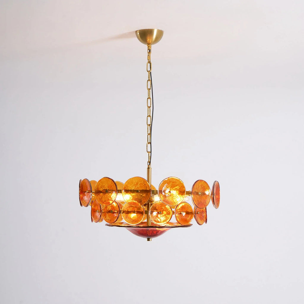 Ribbed Solaris Disc Glass Chandelier