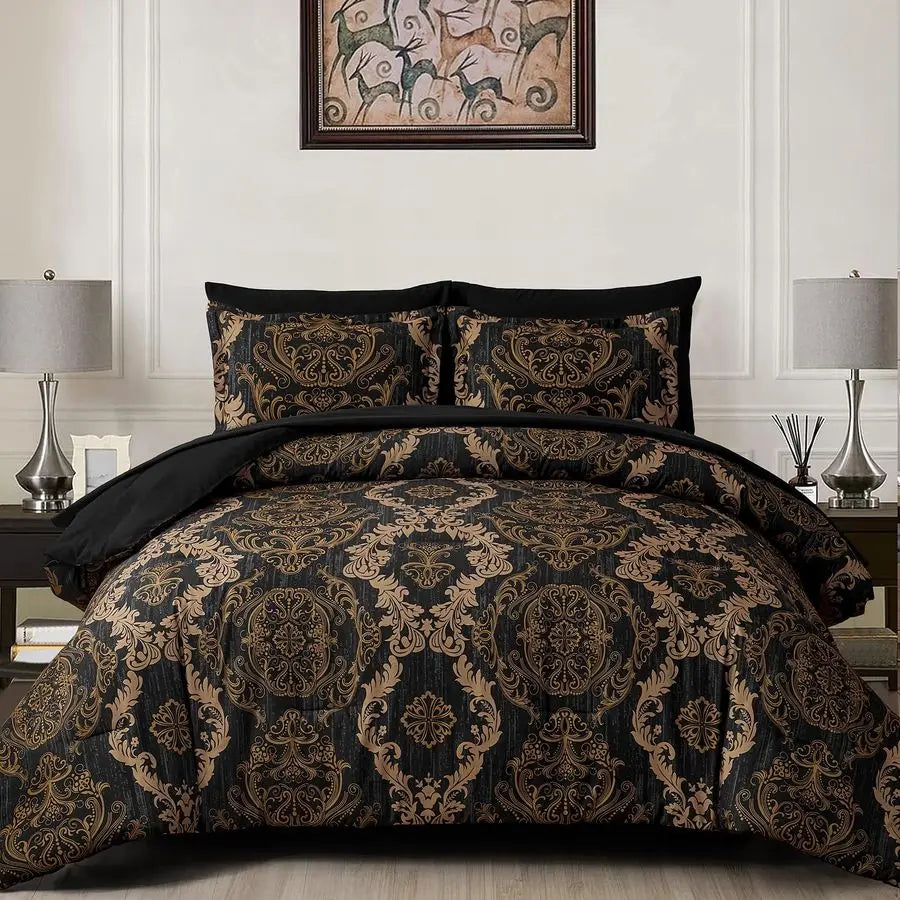 King Size  7 Piece Black Comforter Set
