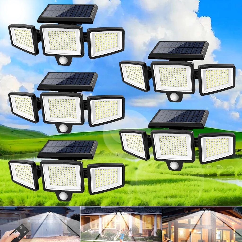 3-Head Solar Outdoor Light, Motion Sensor Security Light with Wireless Remote Control