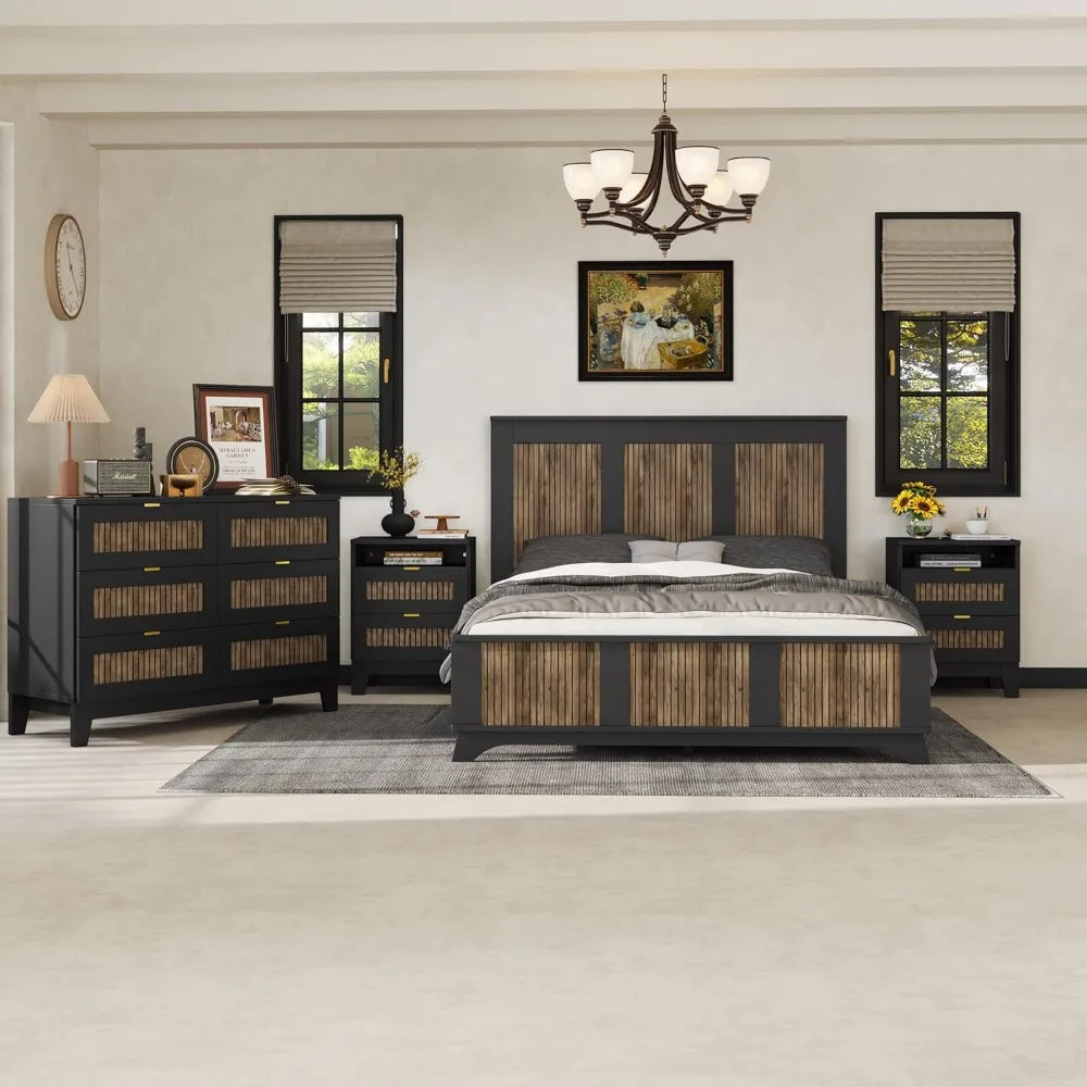 4 Piece Queen size Platform Bed Bedroom Set