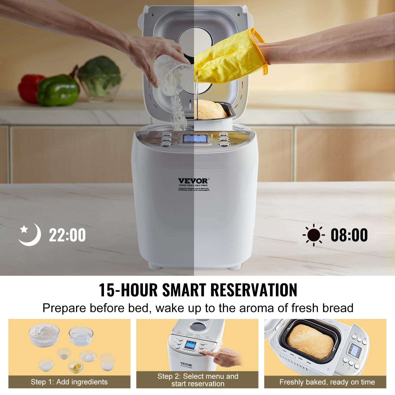 Bread Maker 15-in-1 Dough Machine with Gluten Free Setting