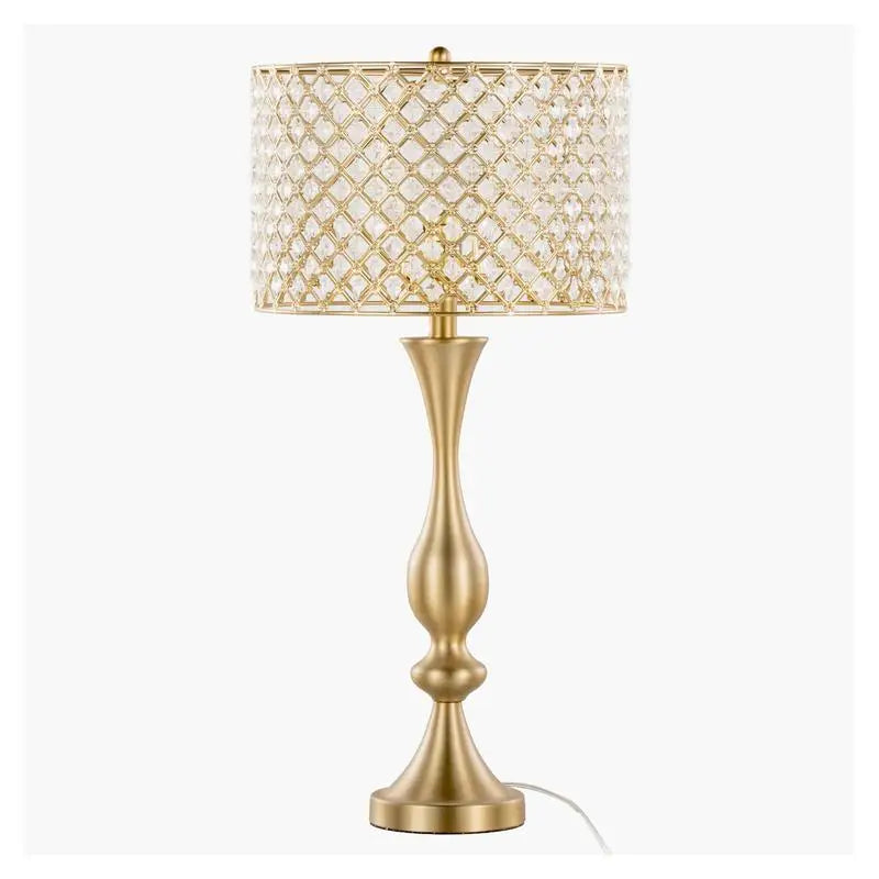 27" Metal Table Lamp in Gold with Clear K9 Crystal and Metal Shade