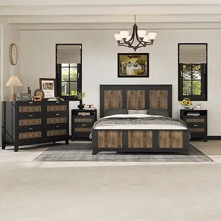 4 Piece Queen size Platform Bed Bedroom Set