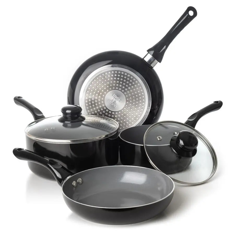 6 Pcs Black Nonstick Cookware Set,  Stay Cool Handle