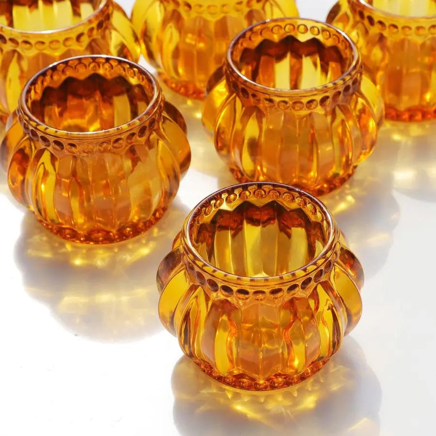 12pcs Amber Glass Tealight Candle Holder