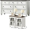 Farmhouse Dressers and Nightstand Set of 3, Wood 54" Wide 7 Drawer Dresser 14'' Narrow Side Table with Charging Station, Roman C