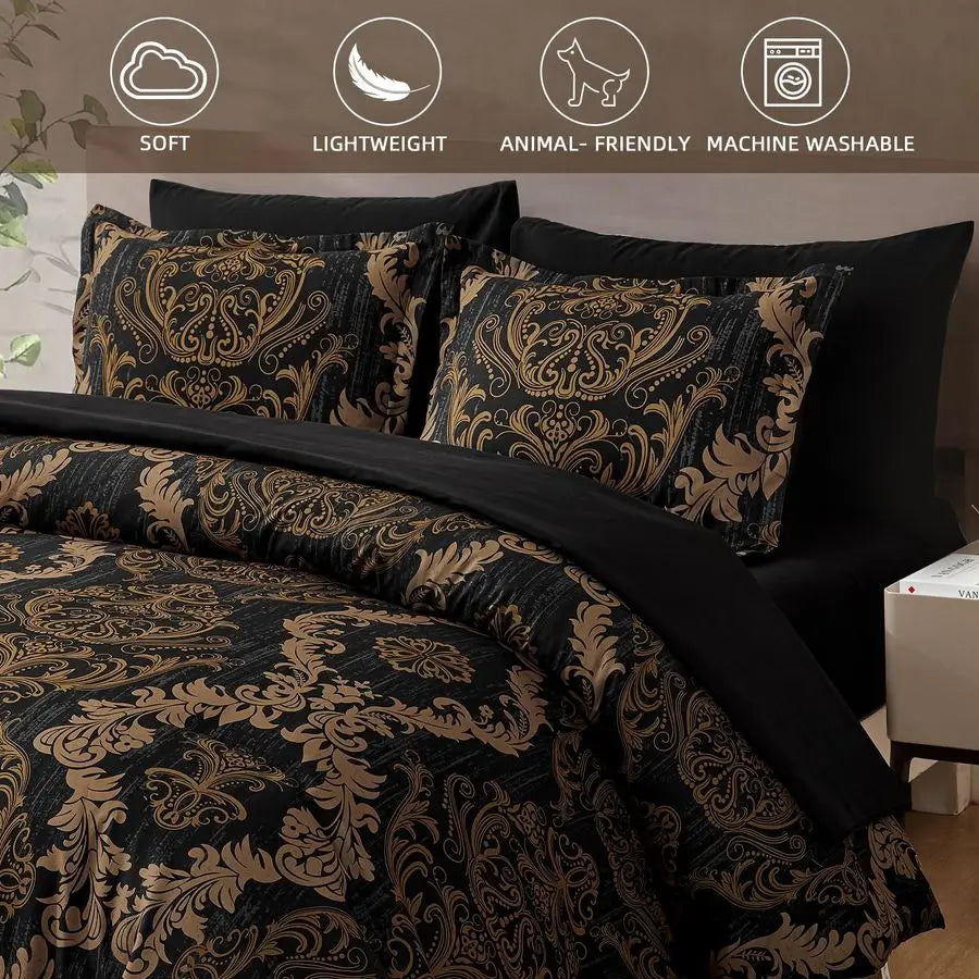 King Size  7 Piece Black Comforter Set